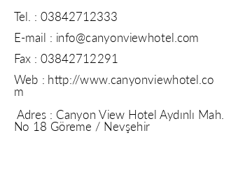 Canyon View Hotel iletiim bilgileri